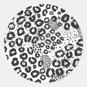 Pegatina Redonda Estampa de animal en blanco y negro Leopardo de la