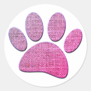 Pegatina Redonda Estampa de arpillera de pata de perro en rosa