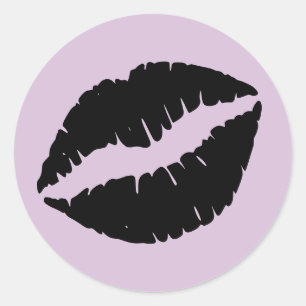 Pegatina Redonda Estampa de cardo y lápiz de labios negro