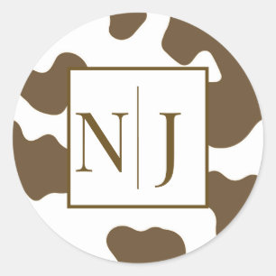 Pegatina Redonda Estampa de vaca marrón y blanca Rodeo occidental 