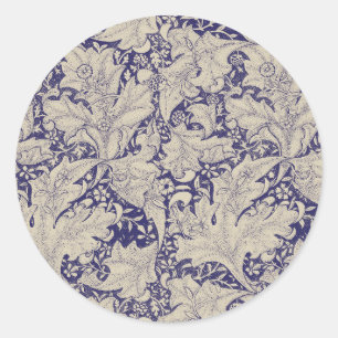 Pegatina Redonda Estampado de Alhelí de William Morris Azul Antiguo