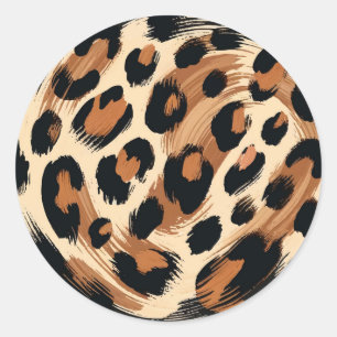 Pegatina Redonda Estampado de Animal Leopardo Pintado de Negro Marr