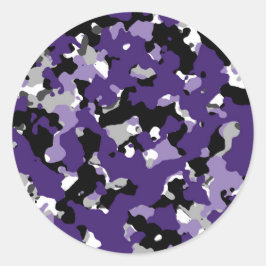 Pegatina Redonda Estampado de camuflaje gris negro morado Fiesta
