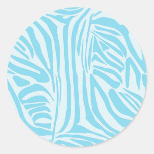 Pegatina Redonda Estampado de cebra azul y blanco en negrita