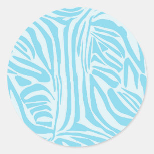 Pegatina Redonda Estampado de cebra azul y blanco en negrita