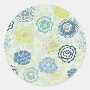 Pegatina Redonda Estampado de flores elegante con las flores lindas