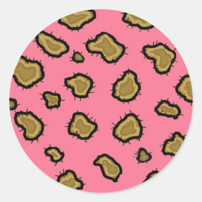 Pegatina Redonda Estampado de leopardo rosa (Anverso)