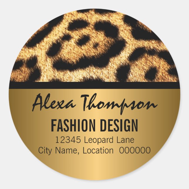 Pegatina Redonda Estampado de leopardo y aspecto dorado (Anverso)