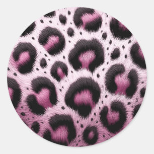 Pegatina Redonda Estampado de manchas de piel de leopardo rosa y ne