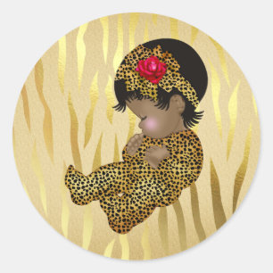 Pegatina Redonda Estampado de zebra de la chispa del oro con el