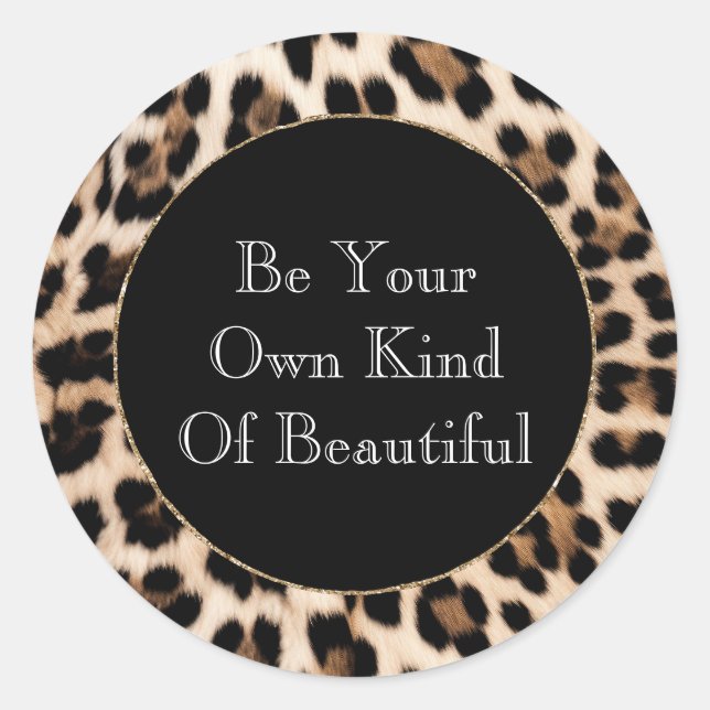 Pegatina Redonda Estampado Leopardo Marrón Negro Cremoso (Anverso)