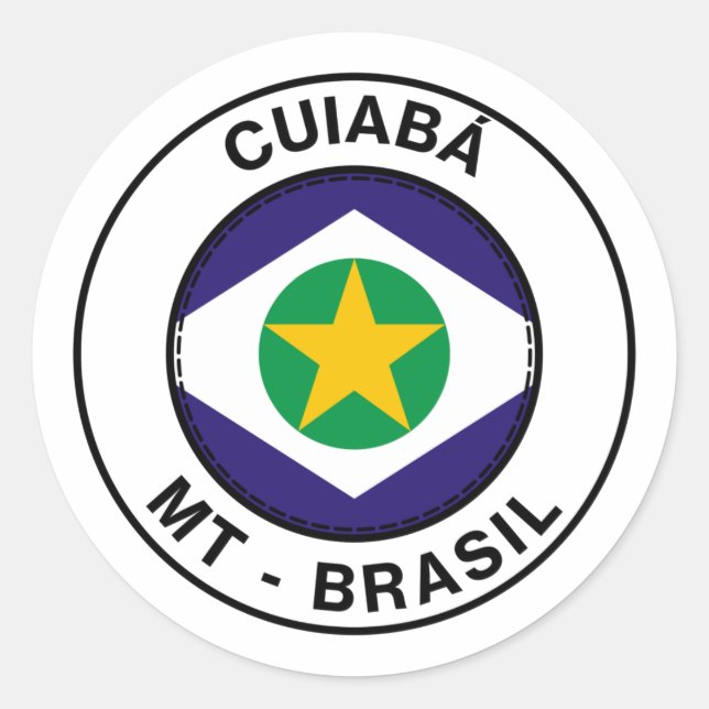 Pegatina Redonda Estampilla Brasil Cuiaba Mato Grosso Bandeira (Anverso)