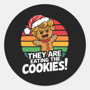 Pegatina Redonda Están Comiendo El Humor De Los Navidades De Pan De