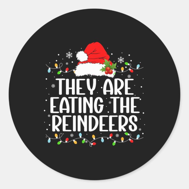 Pegatina Redonda Están comiendo los Navidades graciosos de los reno (Anverso)