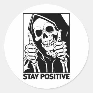 Pegatina Redonda Estancia Motivadora Positiva Skeleton Grim Reaper