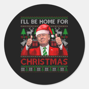 Pegatina Redonda Estaré en casa para los Navidades de Santa Trump N