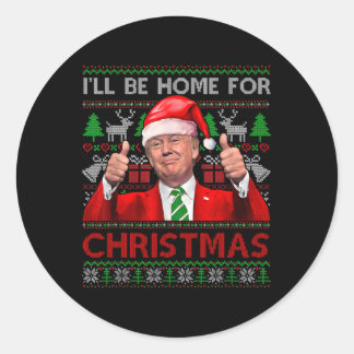 Pegatina Redonda Estaré en casa para los Navidades de Santa Trump N