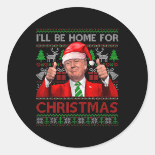 Pegatina Redonda Estaré en casa para los Navidades de Santa Trump N