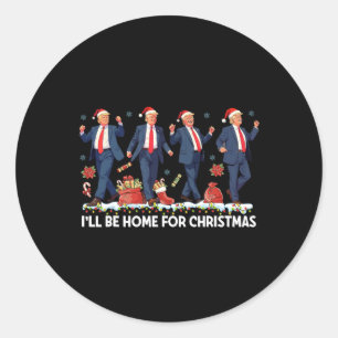 Pegatina Redonda Estaré en casa para los Navidades Funny Trump Sant