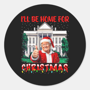 Pegatina Redonda Estaré en casa para los Navidades Santa Funny Trum