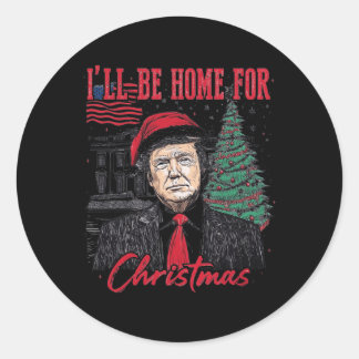 Pegatina Redonda Estaré en casa para los Navidades Santa Funny Trum