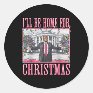 Pegatina Redonda Estaré en casa para los Navidades Santa Funny Trum