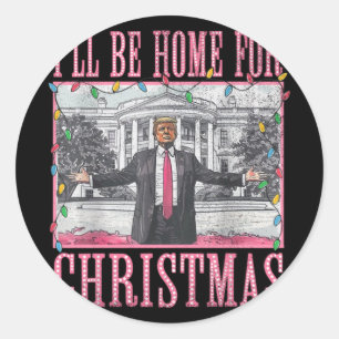 Pegatina Redonda Estaré en casa para los Navidades Santa Funny Trum