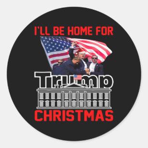 Pegatina Redonda Estaré en casa para los Navidades Santa Funny Trum