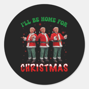 Pegatina Redonda Estaré en casa para los Navidades Santa Funny Trum