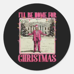 Pegatina Redonda Estaré en casa para los Navidades Santa Funny Trum