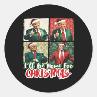 Pegatina Redonda Estaré en casa para los Navidades Santa Funny Trum