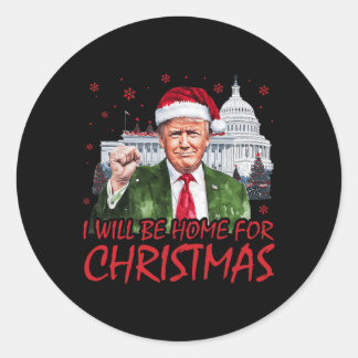 Pegatina Redonda Estaré en casa para los Navidades Santa Funny Trum