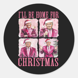 Pegatina Redonda Estaré en casa para los Navidades Santa Funny Xmas