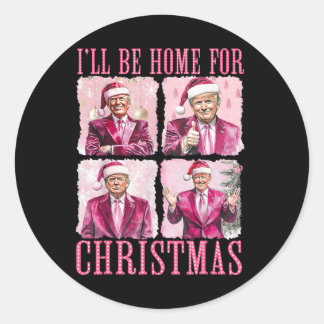 Pegatina Redonda Estaré en casa para los Navidades Santa Funny Xmas