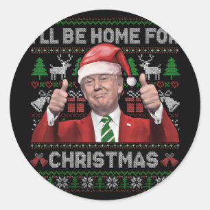 Pegatina Redonda Estaré en casa para los Navidades Santa Trump 2024