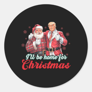 Pegatina Redonda Estaré en casa para los Navidades Trump Divertidas
