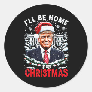 Pegatina Redonda Estaré en casa para Navidad Patriótico Trump Navid