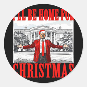 Pegatina Redonda Estaré en casa para Navidades de Trump Santa