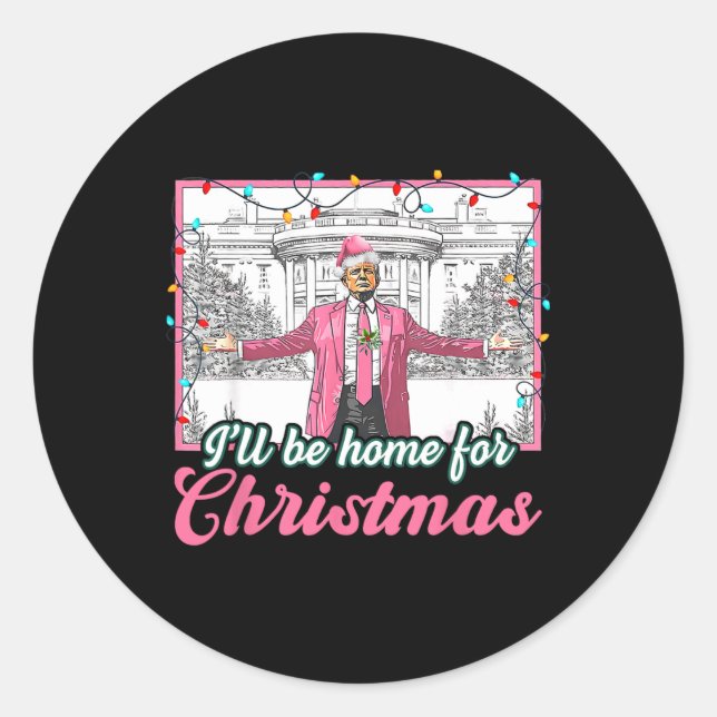 Pegatina Redonda Estaré en casa para Navidades Divertido Santa Clau (Anverso)