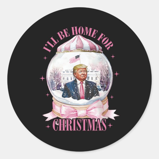 Pegatina Redonda Estaré en casa para Navidades Funny Trump Coquette (Anverso)