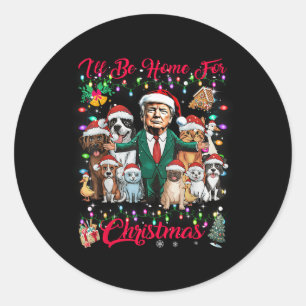 Pegatina Redonda Estaré en casa para Navidades Mascotas de Trump