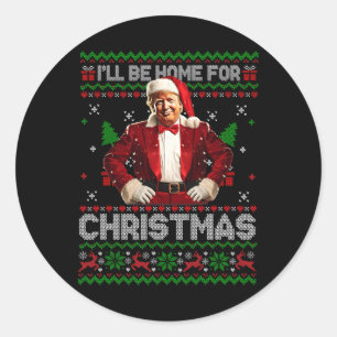 Pegatina Redonda Estaré en casa para Navidades Navidad Trump Pajama