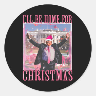 Pegatina Redonda Estaré en casa para Navidades Santa Trump Navidad 