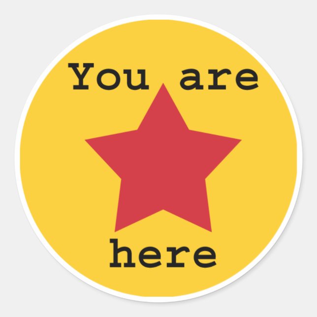 Pegatina Redonda Estás aquí pegatinas (Anverso)