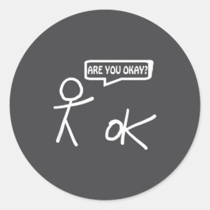 Pegatina Redonda ¿Estás bien? Dibujos animados Stickman Ayuda Sarcá