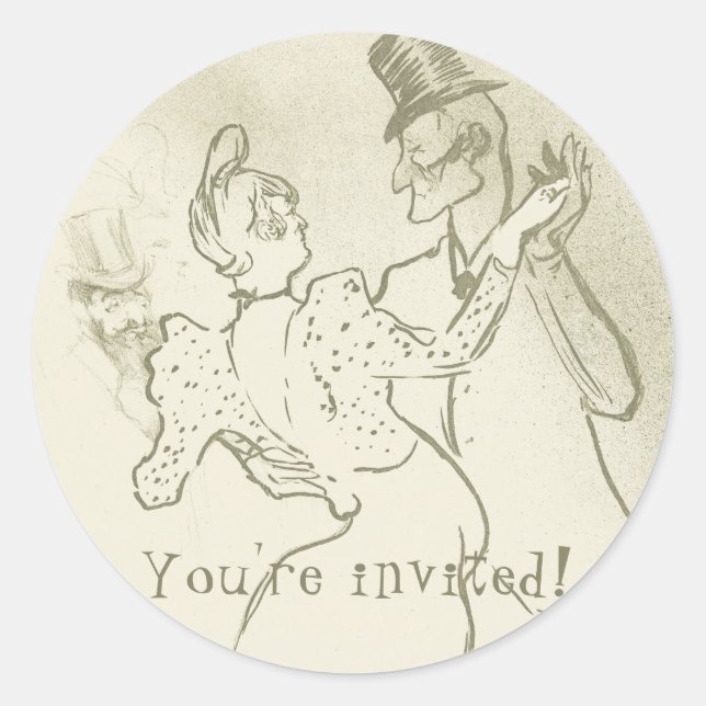 Pegatina Redonda Estás invitado | Lautrec - pareja bailarina (Anverso)