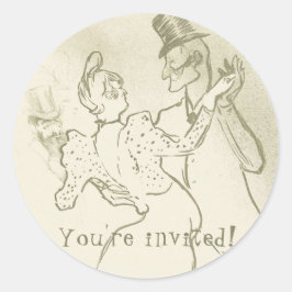 Pegatina Redonda Estás invitado | Lautrec - pareja bailarina