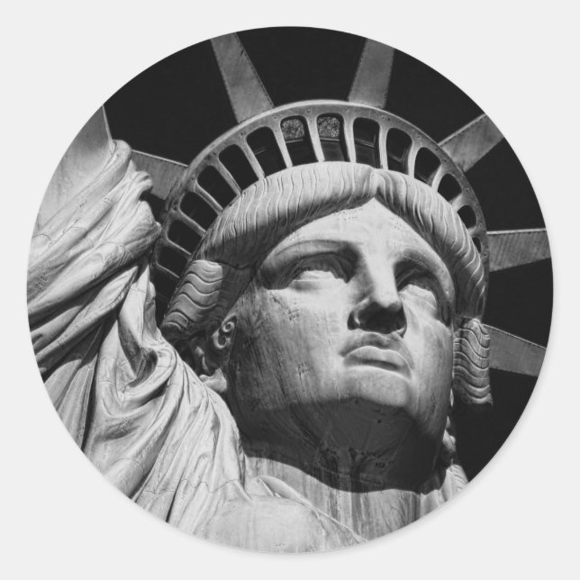 Pegatina Redonda Estatua blanca negra de la libertad en Nueva York (Anverso)