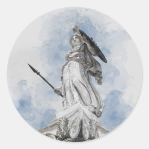 Pegatina Redonda Estatua clásica griega Athena