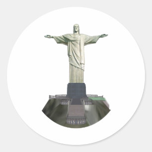 Pegatina Redonda Estatua: Cristo Redentor: Modelo 3D: